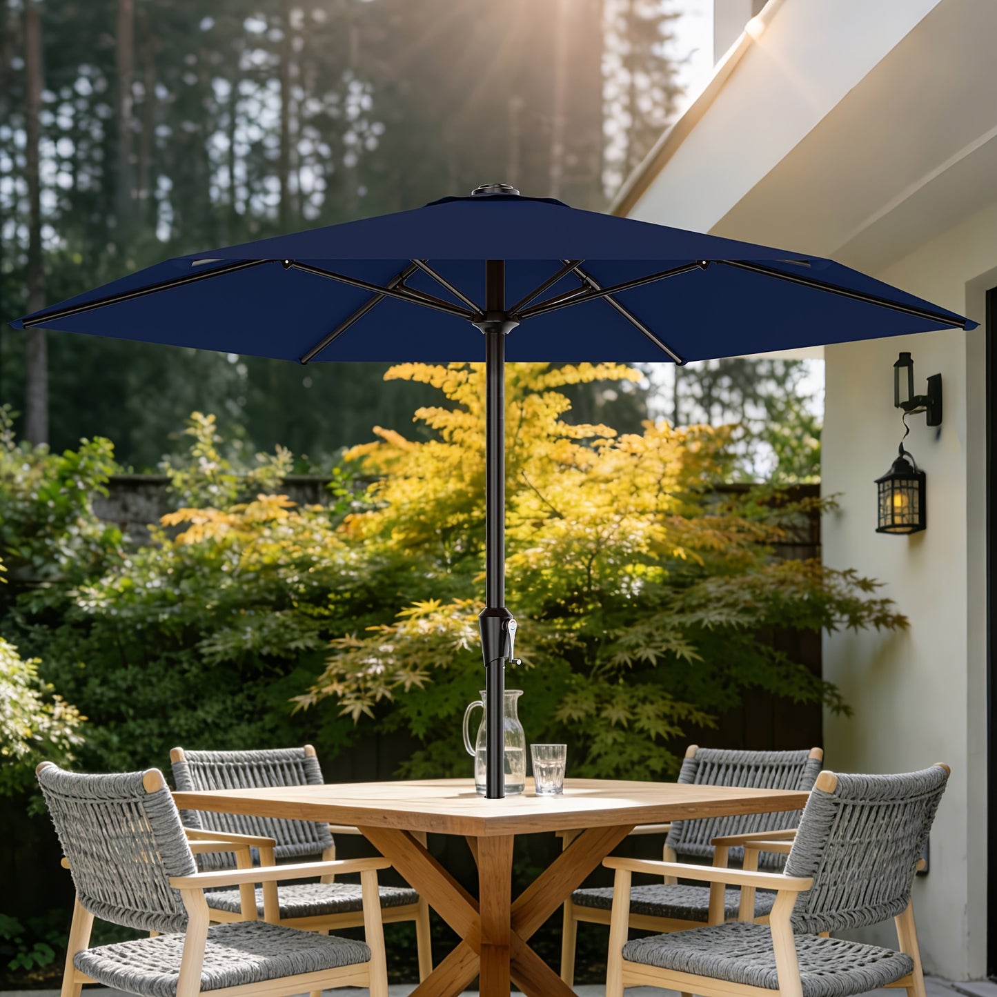 9FT Outdoor Patio Umbrella with Crank & 6 Sturdy Ribs, UV Protection Windproof, Market Table Umbrella Perfect for Deck, Backyard, Lawn And Garden, Pool Umbrella