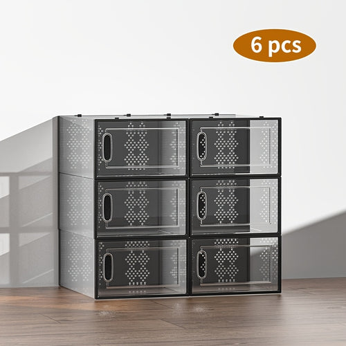 6/10/12/24 Pack Shoe Storage Box, Clear Plastic Stackable Shoe Organizer for Closet, Space Saving Foldable Shoe Rack Sneaker Container Bin Holder