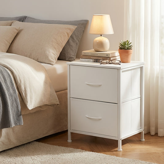 2 Drawer Dresser for Bedroom, Fabric Storage Chest Nightstand, Sturdy Steel Frame MDF Top, Non-Woven Drawer Organizer Unit for Closet Entryway