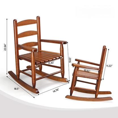 Kids Rocking Chair for 3-6 Ages, Small-Size, 14.8 X 18.5 X 22.6In, Solid Wood Material, All-Weather Wooden Porch Rocker with High Backrest, Ideal for Outdoor&Inddor, Birthday/Festival Gift for Children, Teak
