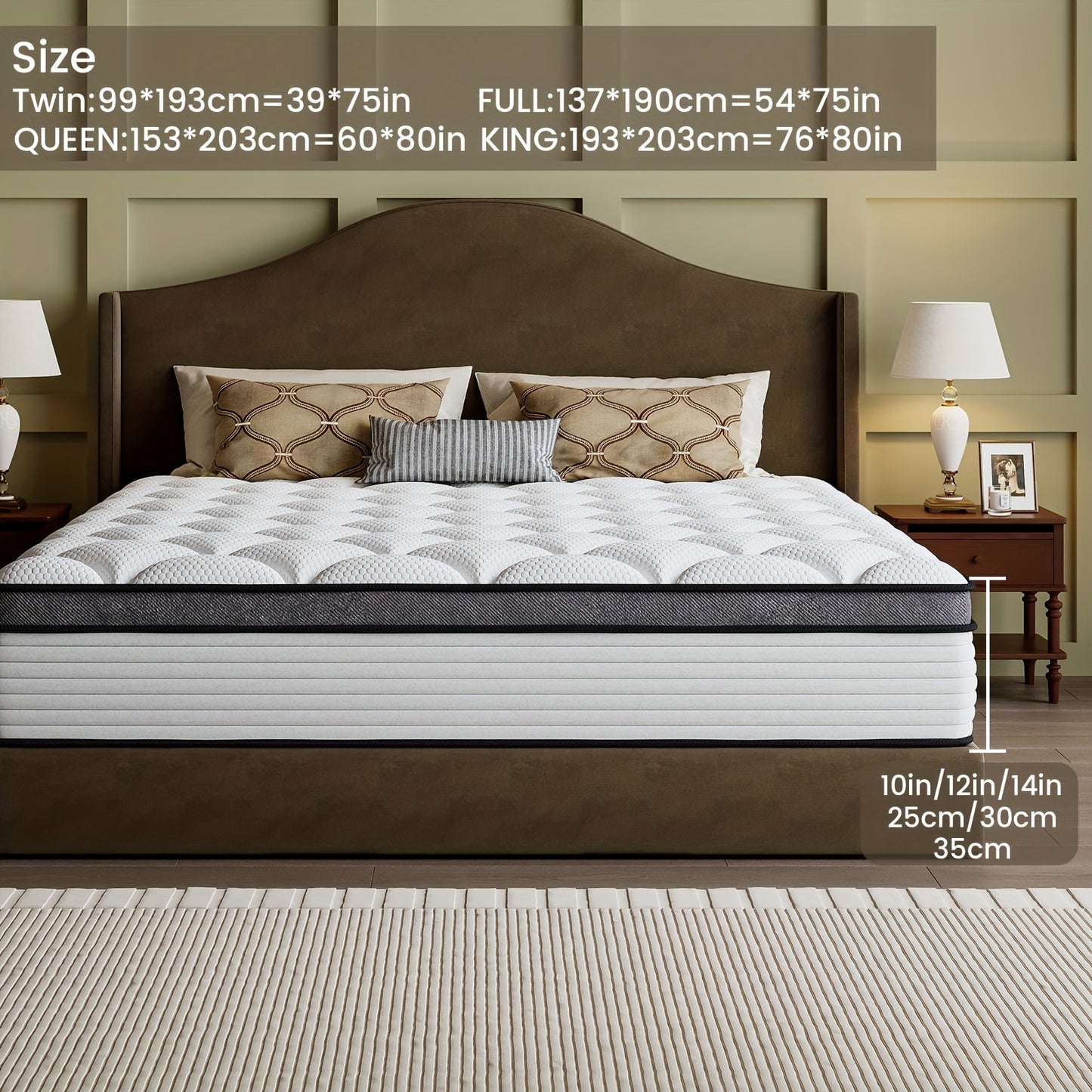Queen Size Mattress | Independent Pocket Coil & Memory Foam | Boxed Compressed Delivery 10/12/14 Inches Twin, Full, Queen, King