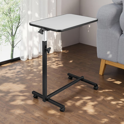 Height Adjustable Rolling Overbed Table with Wheels & Brakes – Mobile Laptop Desk Side Table 27"-44", MDF Top Iron Frame for Bedroom Living Room Kitchen Study, Black & Gray