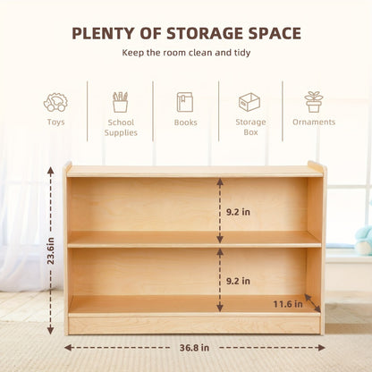 Wood Shelf And Storage, 35.4" L, Wood Bookshelf And Organizers, 2-Tier Storage Cabinet Shelves And Kids Bookcase For Classroom, Kindergarten, Kids Room, Playroom.