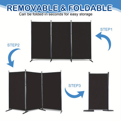 6 Ft Trifold Room Divider Privacy Screen Foldable Partition Panel 160G Polyester Fabric Steel Frame for Office Bedroom Living Room 2 Colors