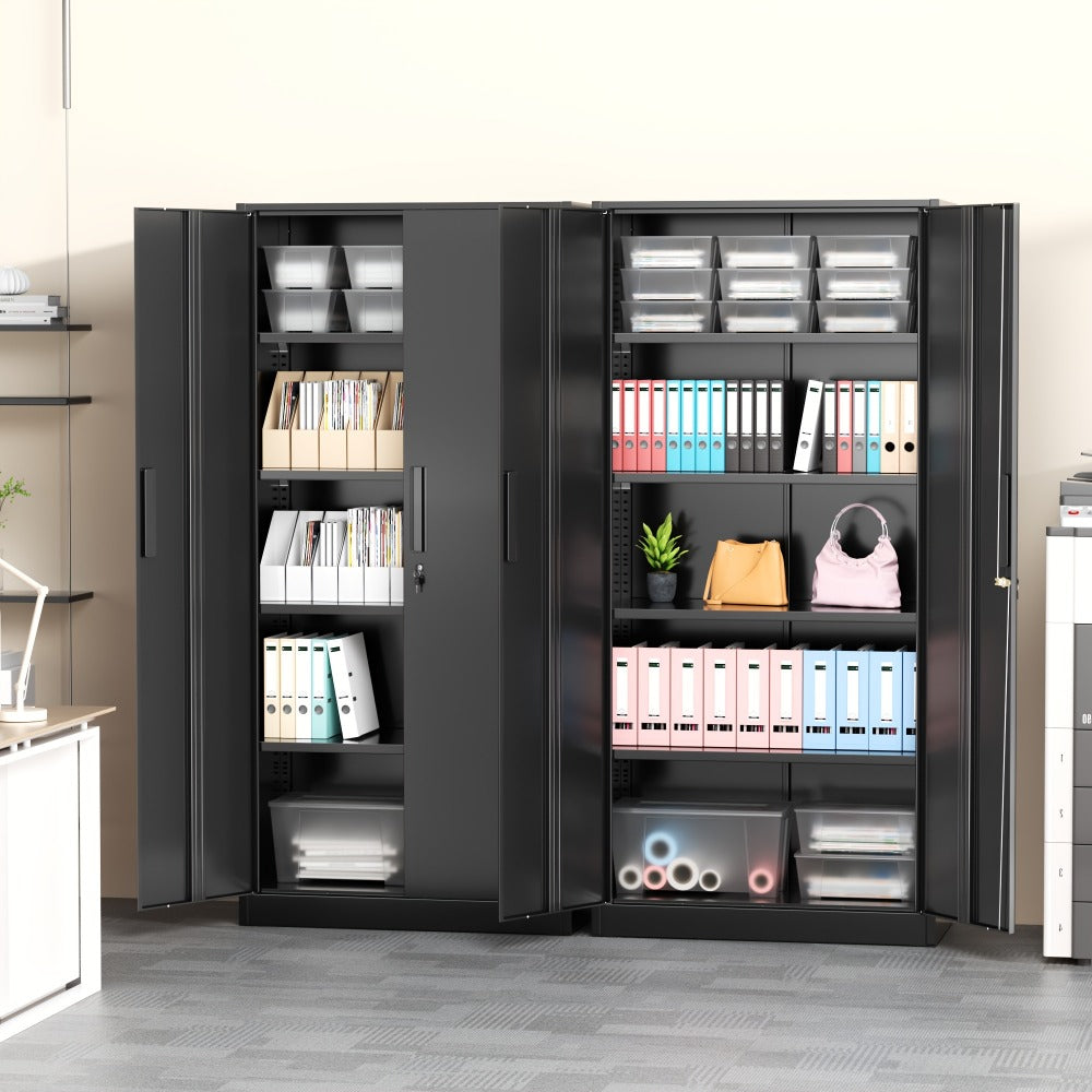 Lockable Metal Storage Cabinet 71"H with Adjustable Shelves & Locking Doors – Freestanding Steel Organizer for Garage, Gym, Home Office & School