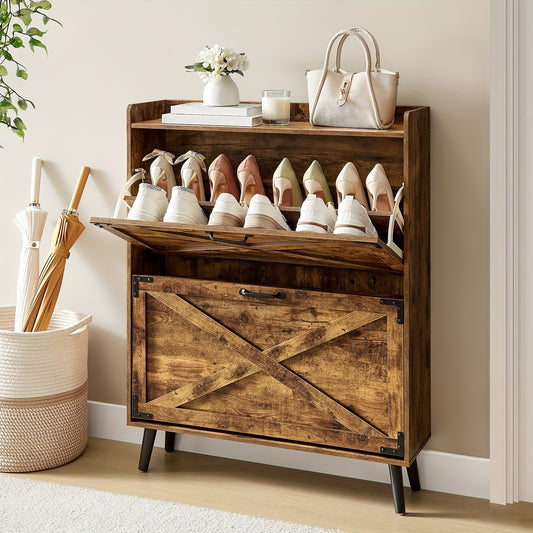 Shoe Storage, Shoe Racks, Shoe Storage Organizer, Cabinet with Doors, Compact Shoe Organizer with 2 Flip Drawers, for Entryway/Porch/Living Room, Multiple Detachable Sturdy Racks, Perfect Holiday Gift for Home Organization