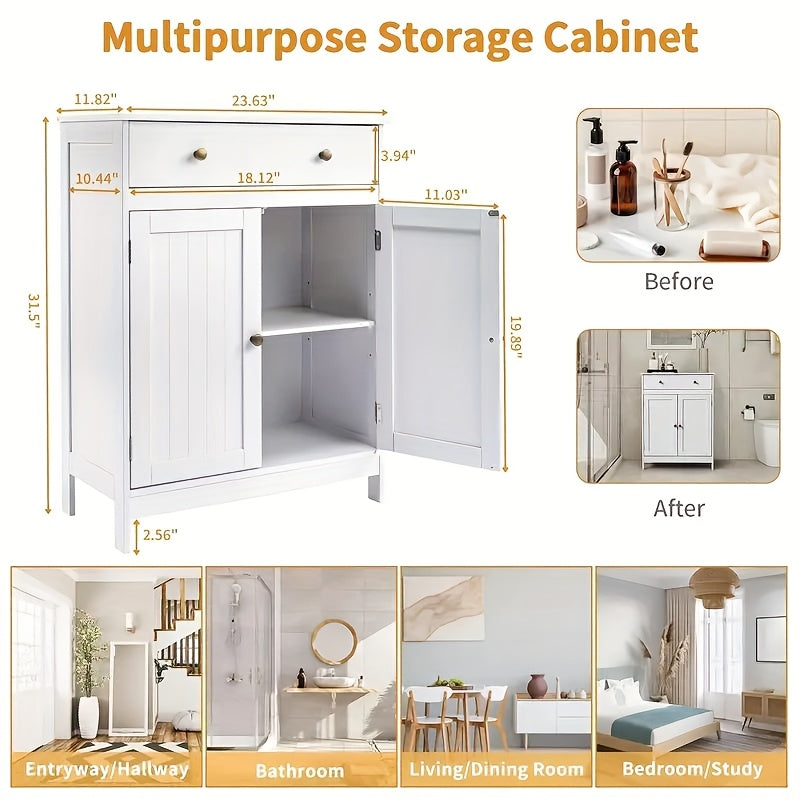 Set of Bathroom Storage Cabinets - Bath Vanity with Double Shutter Doors And Soft-Close Drawer, Space-Efficient Bathroom Furniture for Contemporary Homes (White)