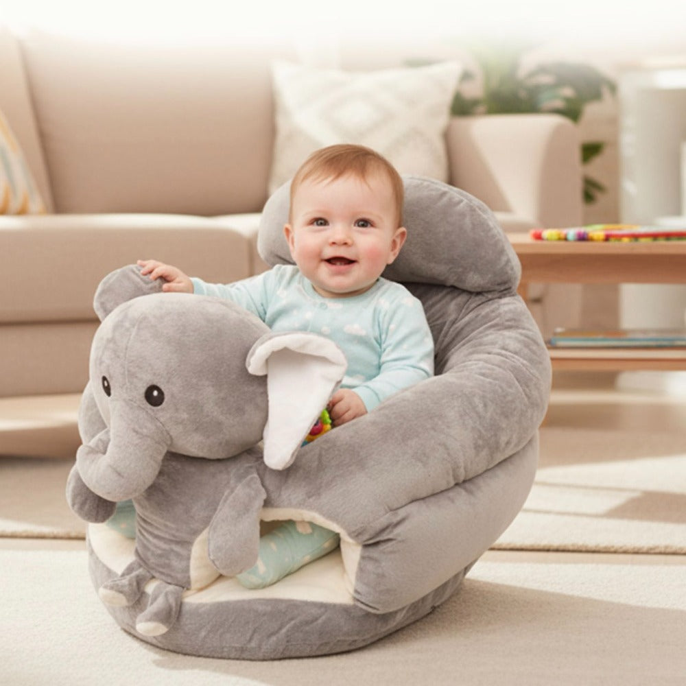 Plush Elephant Baby Support Seat - Ultra-Soft Cushioned Infant Lounger with Grey & White Elephant Design, Tummy Time Bed for & Toddlers, Non-Toxic Soft Fabric, Ideal Gift for Christmas, Birthdays, (No Assembly Required