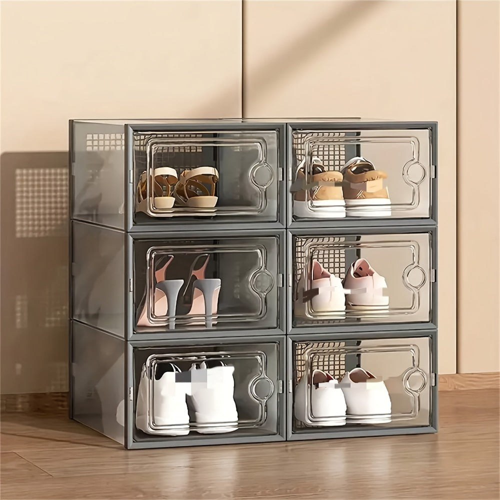 Transparent Shoe Boxes with Lid Stackable Foldable Clear Shoe Storage Organizer Set 6 12 24 Pcs Space Saving Plastic Shoe Containers for Closet Bedroom Entryway Dorm
