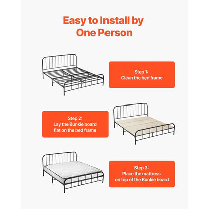 VEVOR Full Size Bunkie Board, 0.4 in Foldable Bed Board Slats with Connection, Wooden Mattress Support for Full/Twin Size Bed, Support Under Mattress Boards, Ready to Use, 8 Piece, Burlywood