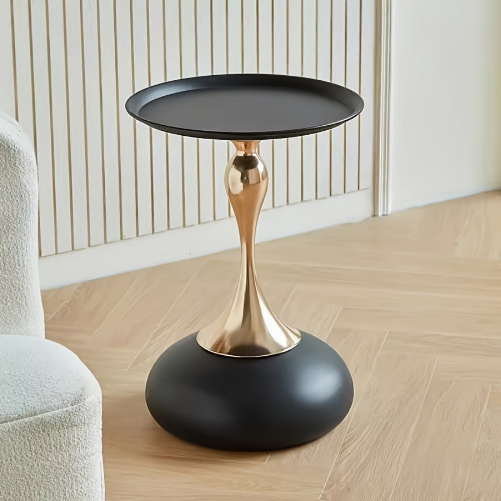 Round Side Table Metal Pedestal Accent Table | Minimalist Compact Bedside Table for Bedroom, Living Room, Apartment & Dorm | Small Space Furniture, Easy Assembly | White or Black