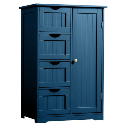Bathroom Floor Cabinet, Side Storage Organizer with 4 Drawers, 1 Cupboard 2-Shelves, White