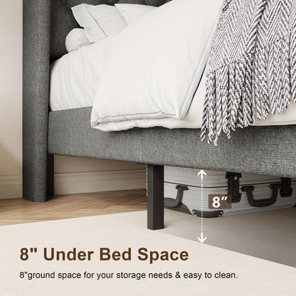 Modern Platform Bed Frame with 24-Inch Button-Tufted Headboard – Solid Wood Slats, Artistic Legs, Linen & Velvet, Dark Gray Light Grey Beige White Black, Full Queen King