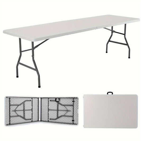 Folding Table 2.5/4/6FT Portable Heavy Duty Plastic Fold-in-Half Utility Table Portable Dining Table Indoor Outdoor Adjustable Height Folding with Carrying Handle, Locks, Camping and Party, Picnic Table -White/Black