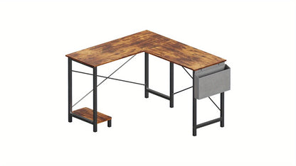 L-Shaped Computer Desk, Wooden Corner, PC Computer Desk with Storage Pocket for Home, Office And Game Room, Black