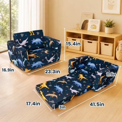 2-In-1 Kids Sofa, Fold-Out Soft Chair for Boys And Girls, Convertible Couch to Lounger, Ideal for Reading, Playing, And Living Room Decor