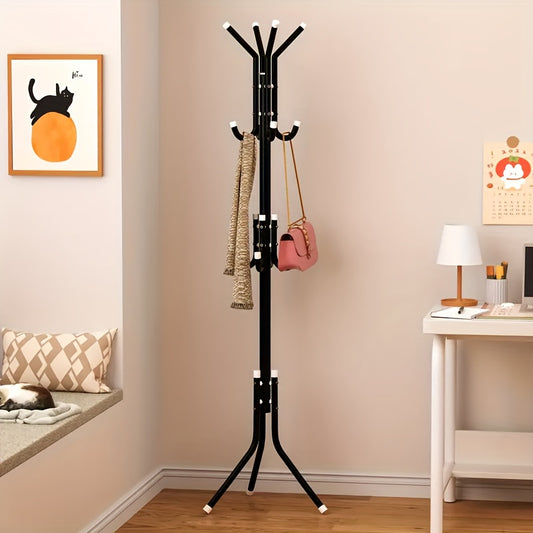 1pc Heavy-Duty Metal Coat Rack with 9-Tier Vertical Storage - Freestanding Space-Saving Clothing Organizer with Sturdy Iron Frame & Copper Finish, 27"+ Height, Easy Assembly for Entryway, Living Room, Bedroom, Dorm - Portable Garment Rack for Shirts