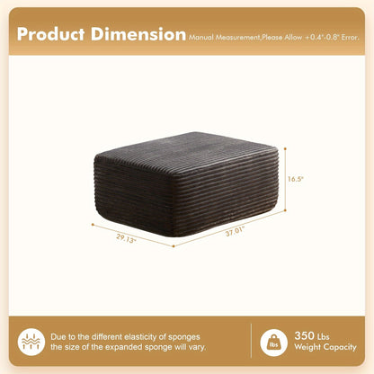 Corduroy Ottoman, Christmas Gifts Decorations Plush Chair Bean Bag Couch, Upholstered Cloud Ottoman for Boneless Couch In A Box, Modular Sectional Couches for Game & Recreation Room Furniture, Compressed Memory Foam, No Assembly Required