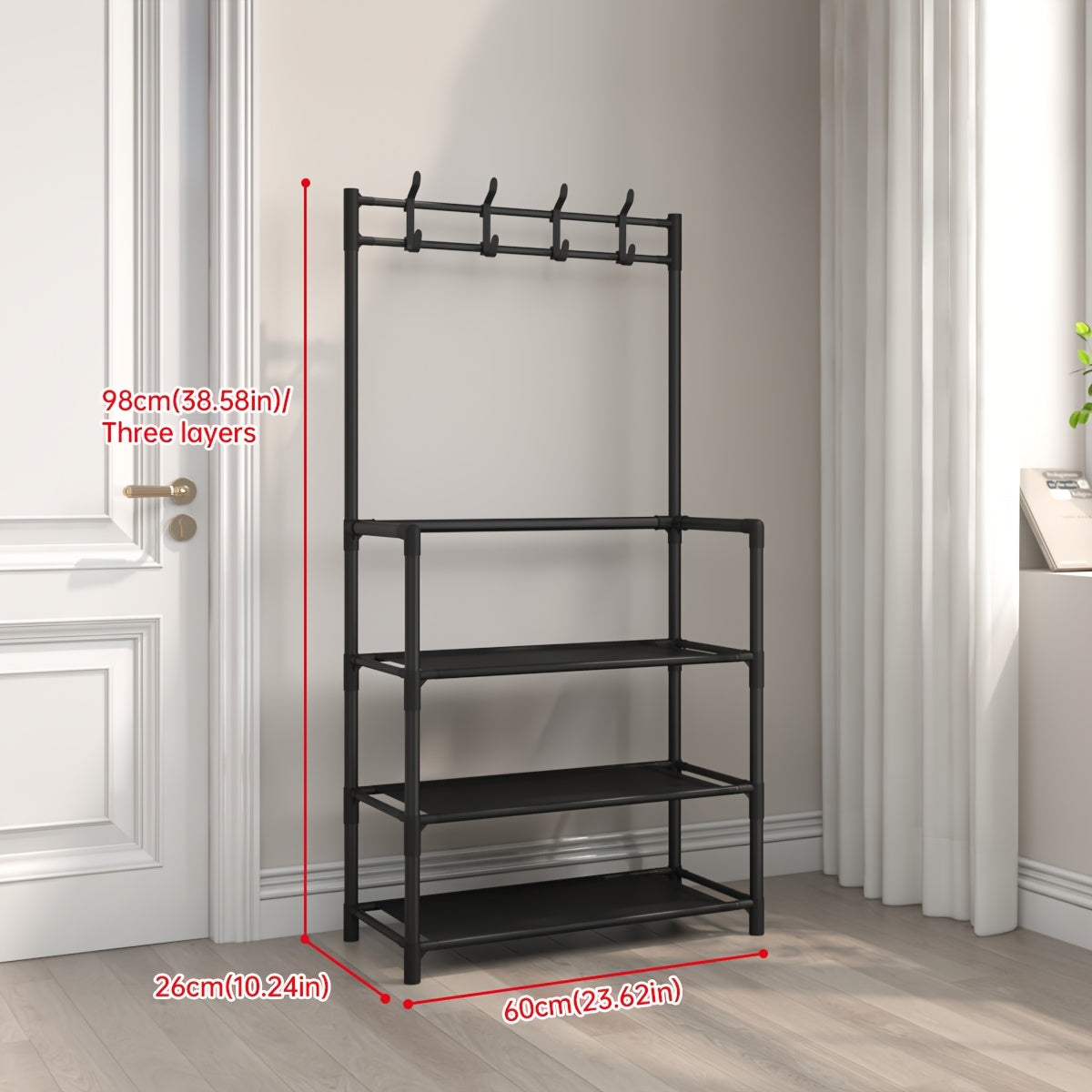 5-Tier & 3-Tier Multifunctional Storage Rack, Entryway Organizer for Shoes & Hats, Ideal for Home, Living Room, Dorm, with 10 White Shoe Storage Bags Included