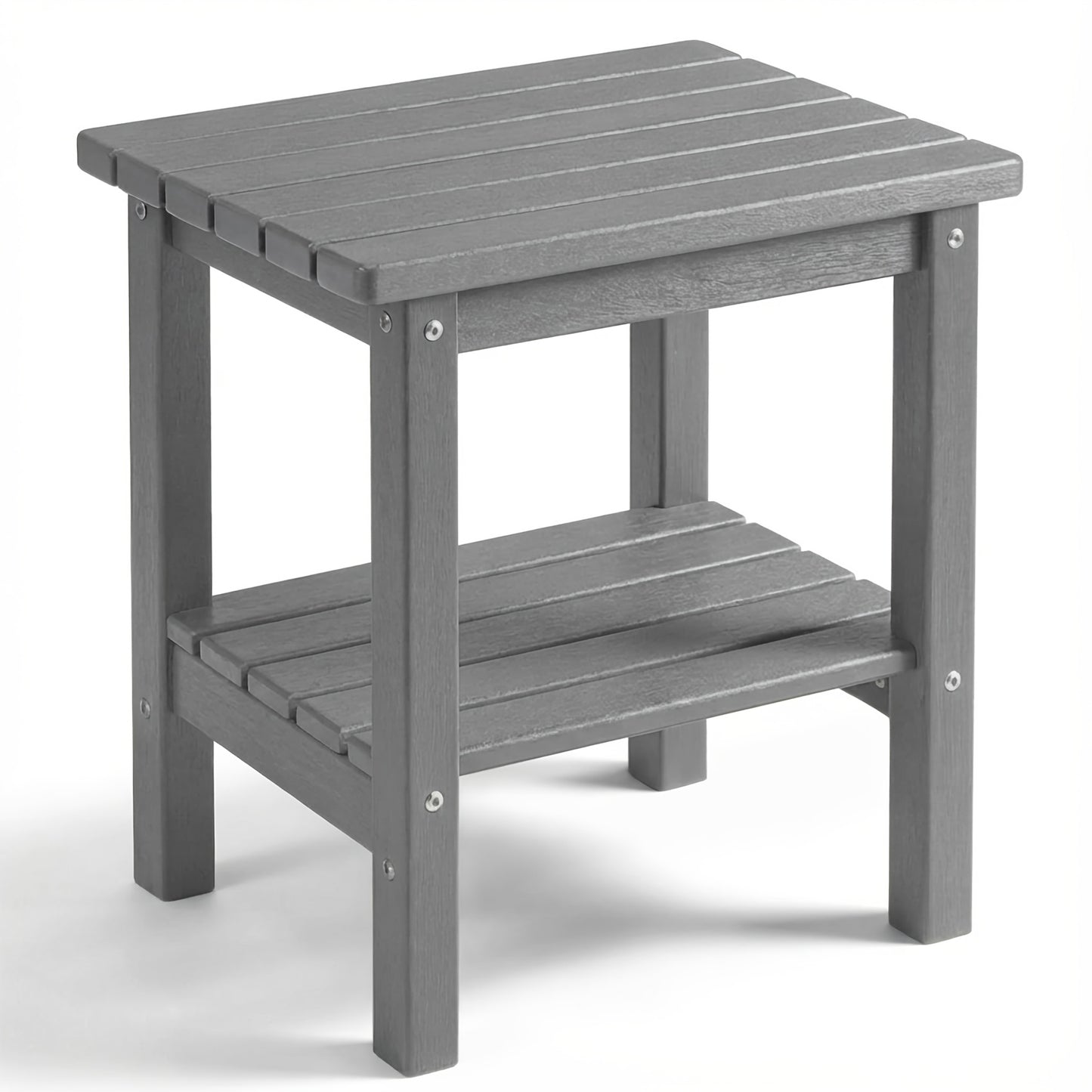2-Tier Adirondack Side Table | Weather Resistant Wooden End Table, Rectangular Rustic Outdoor & Indoor Small Table For Patio, Garden, Lawn, Porch Or Living Room, High Density Polyethylene Frame With Wood Grain Coating