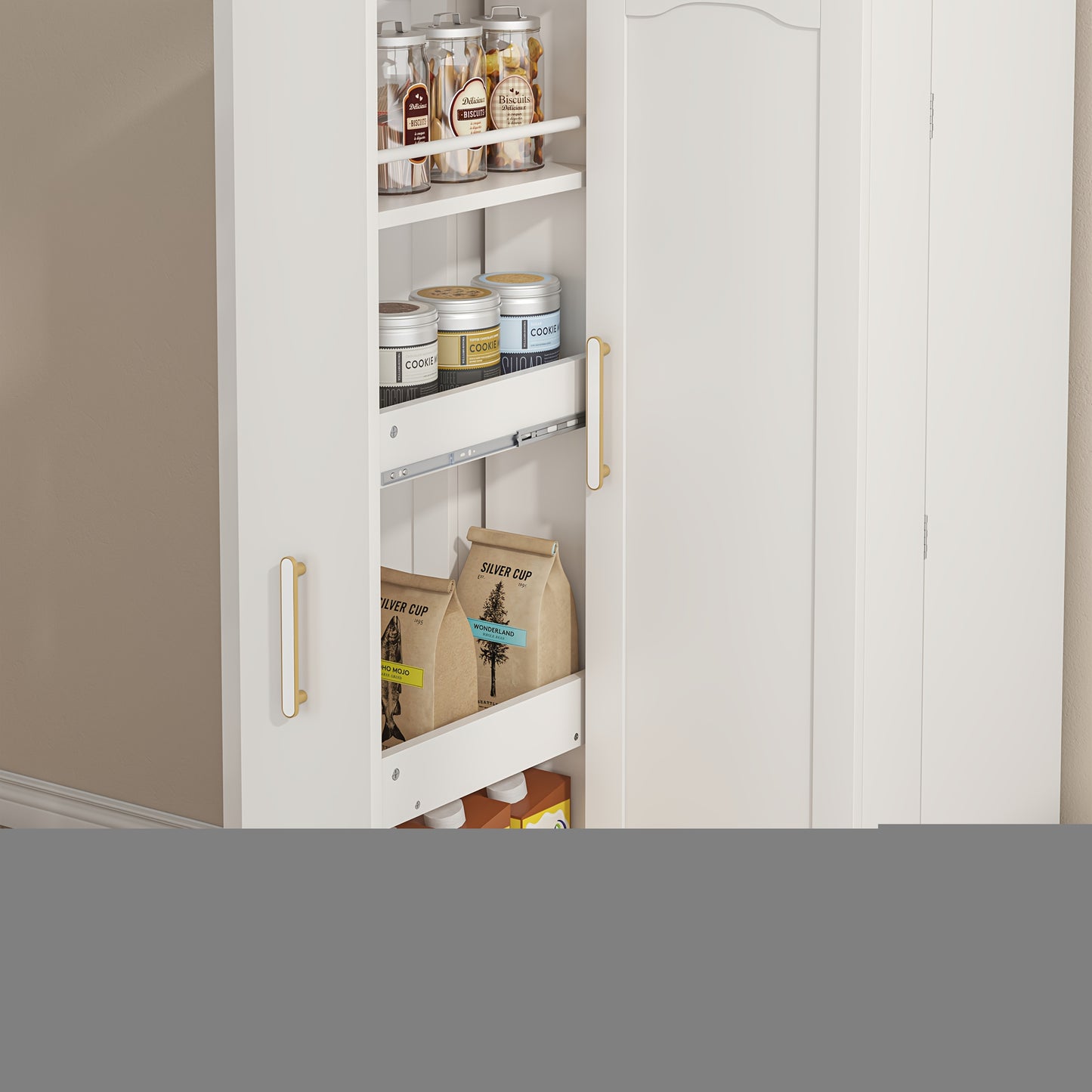 47 Inch Large Wooden Kitchen Storage Cabinets with Drawer and Adjustable Shelves, White Kitchen Pantry Storage Cabinet, Sturdy Buffet Cupboards Sideboard for Kitchen Dining Living Room Use