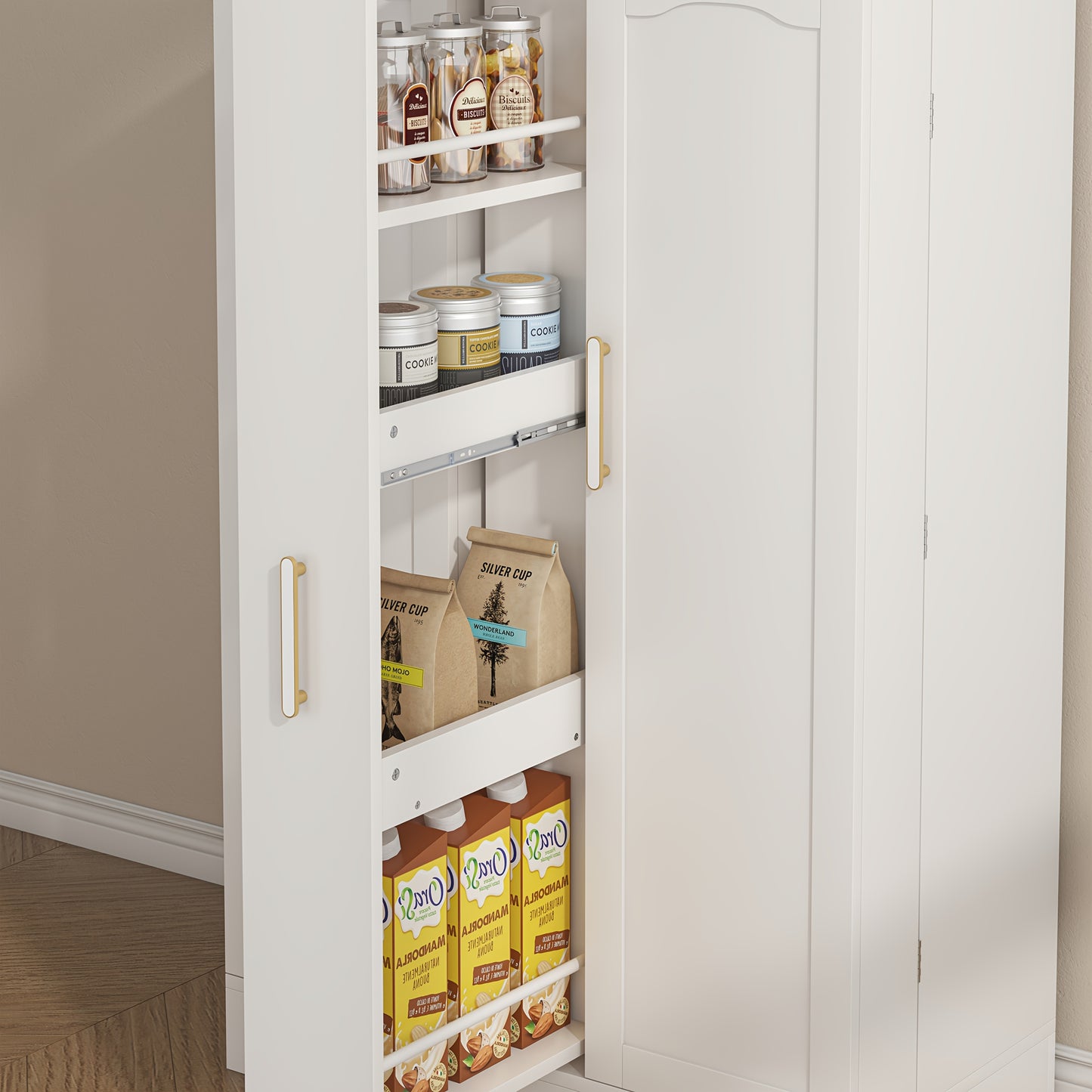 47 Inches Pantry Cabinet Cupboard with Drawer, Kitchen Pantry Storage Cabinet with Adjustable Shelves, Kitchen Organizer And Storage, White Buffet Cupboards Sideboard for Kitchen, Dining Room