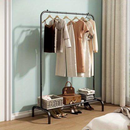 Heavy Duty Clothes Rack with Bottom Metal Shelf and Wheels, Portable Garment Rack for Hanging Coats Shirts Dresses, Large Capacity Freestanding Closet Organizer for Bedroom Apartment Dorm