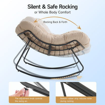 Outdoor Papasan Rocking Chair, 450 Lbs Oversized Comfy Patio Chair with Thickened Cushion, Egg Rocking Chairs, Rocker Chairs for Patio Porch Garden