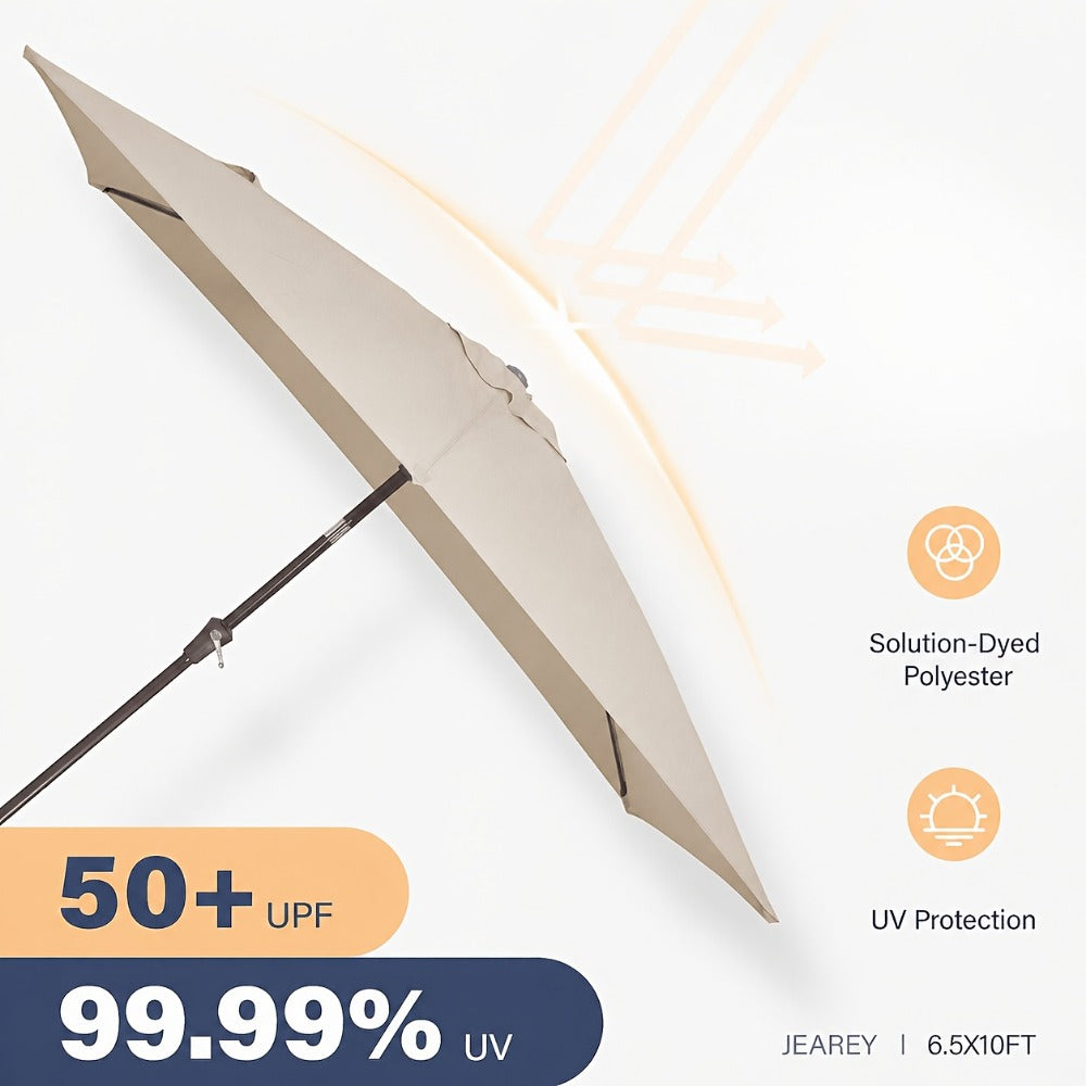 6.5x10 Ft Rectangular Patio Umbrella UV Protection Push Button Tilt Crank 6-Rib Market Table Umbrella for Pool Garden Backyard Deck 4 Colors