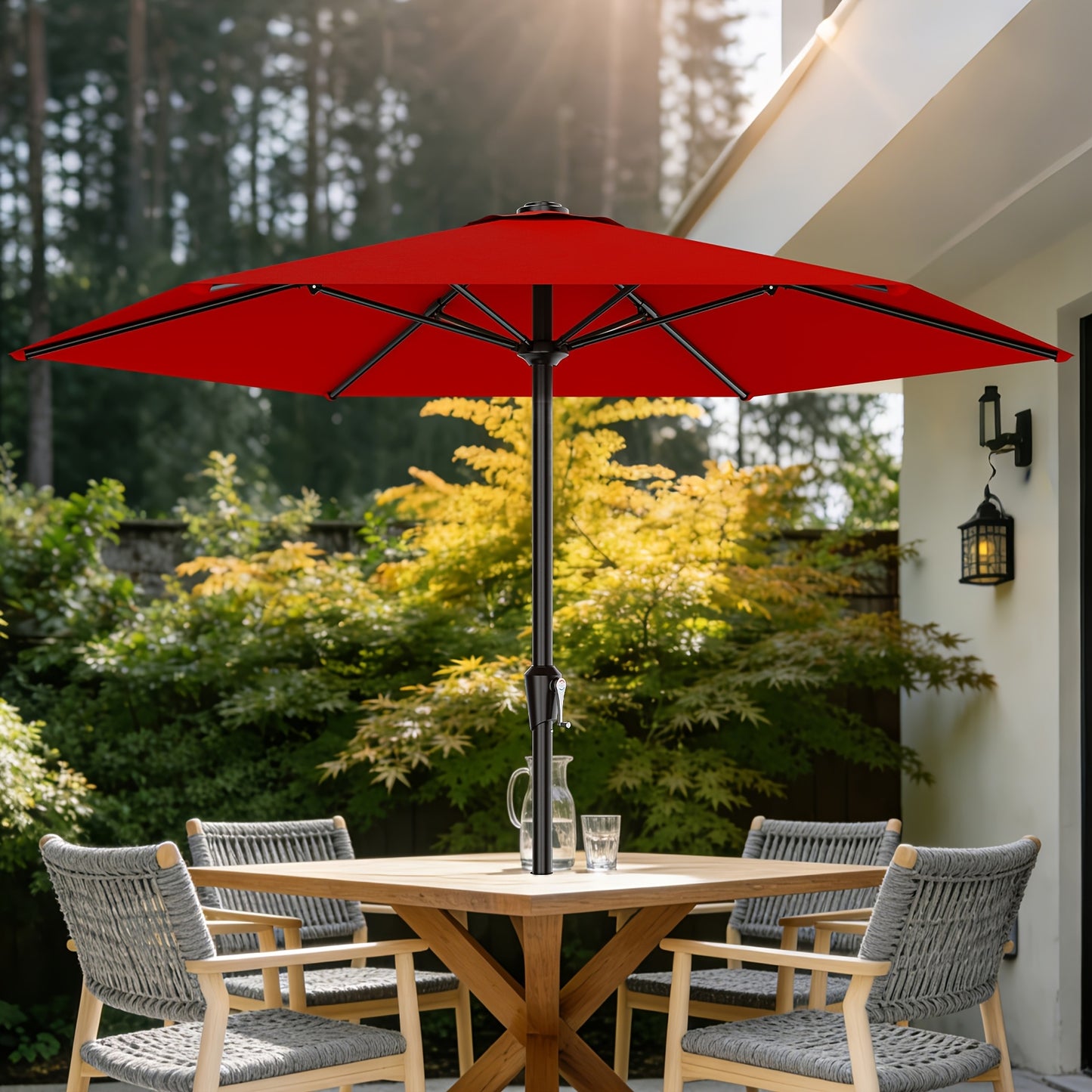 9FT Outdoor Patio Umbrella with Crank & 6 Sturdy Ribs, UV Protection Windproof, Market Table Umbrella Perfect for Deck, Backyard, Lawn And Garden, Pool Umbrella