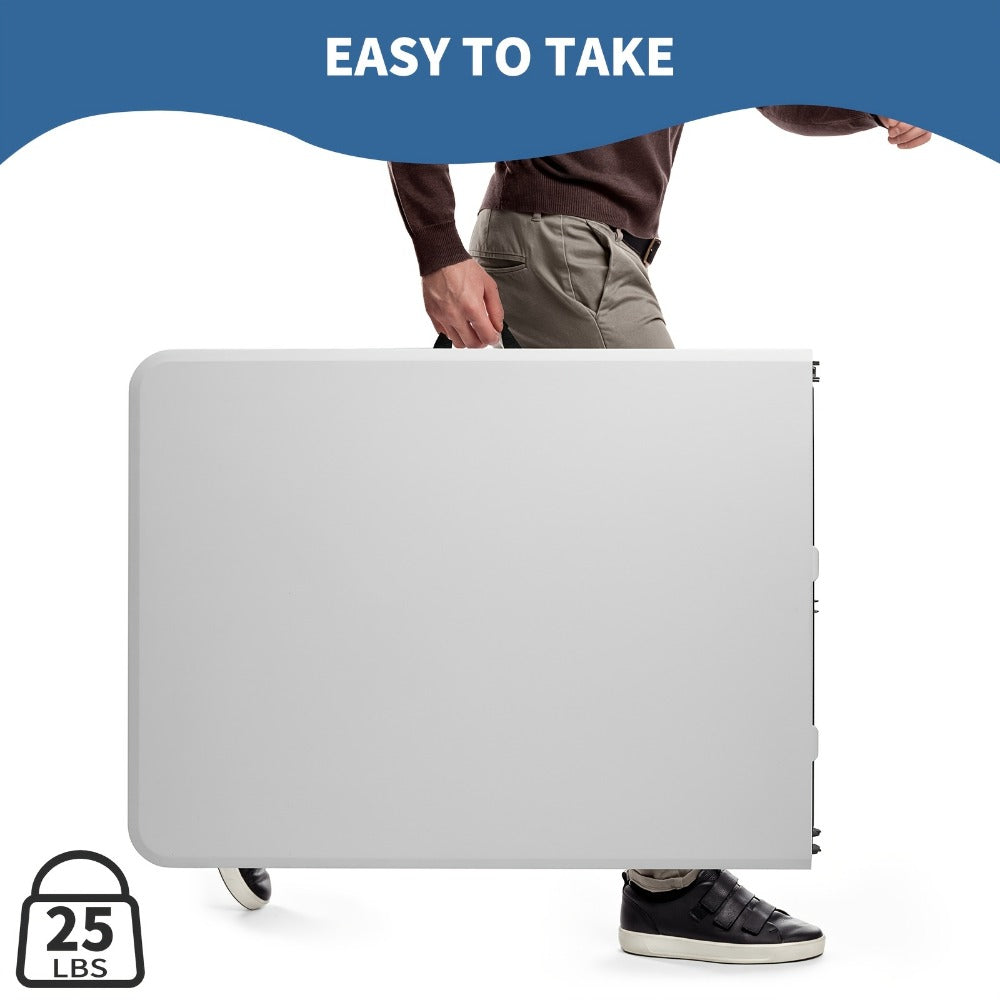 Plastic Folding Table Rectangular 4ft 6ft Center-Fold Portable Table with Carrying Handle for BBQ Camping Party Picnic Indoor Outdoor Lightweight Utility Table Seats 4-8