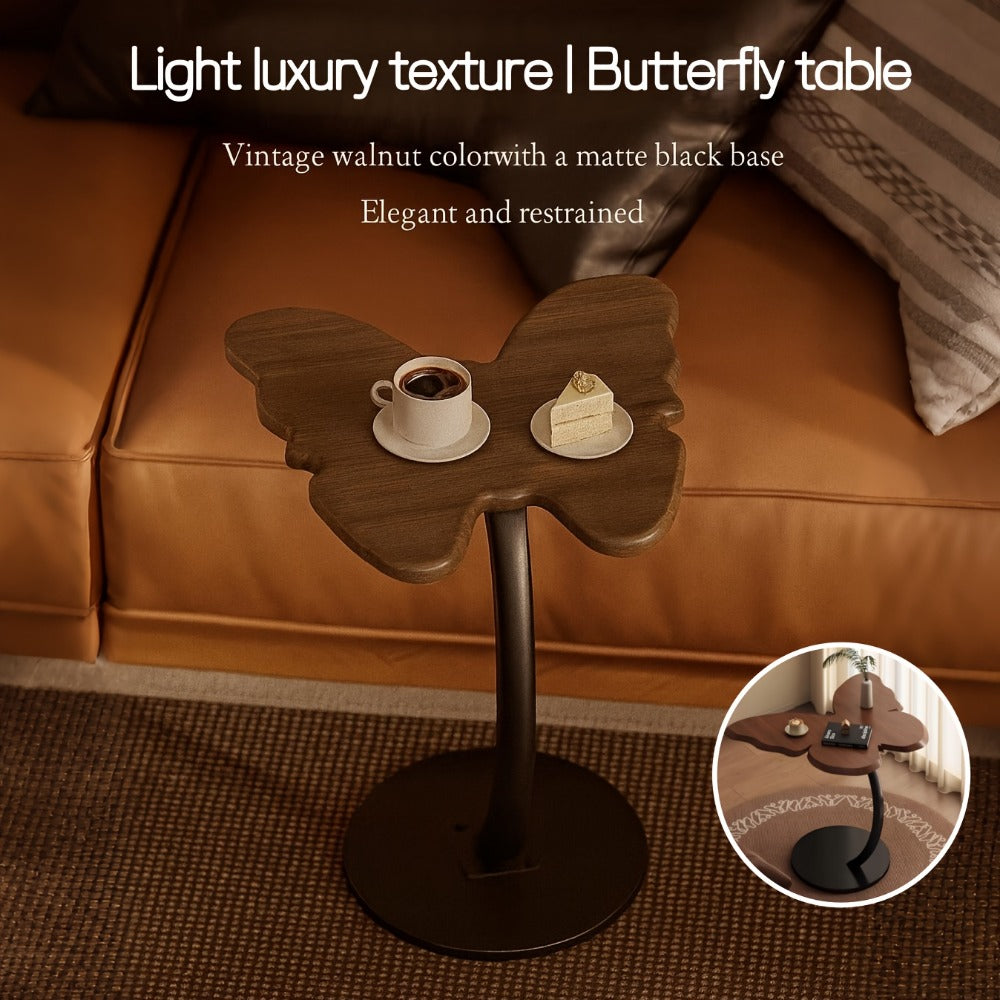 Butterfly Side Table Metal Frame Vintage Accent End Table for Living Room Bedroom Sofa Couch Corner Decorative Sculptural Tea Table Walnut Finish