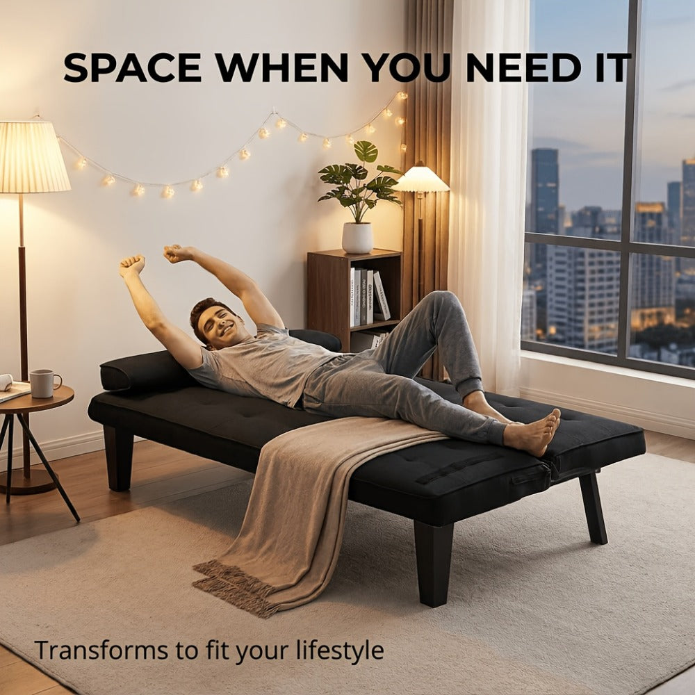 Convertible Futon Sofa Bed 67 Inch Sleeper Couch with Adjustable Backrest, Cup Holders, Detachable Armrests & Side Pocket - Fold Flat Guest Bed for Living Room, Apartment, Dorm