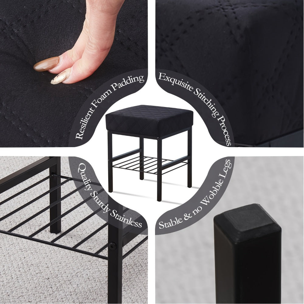 Velvet Vanity Stool Footstool Ottoman, Rectangular Pouf Makeup Stool Shoe Changing Bench Footrest for Bedroom Bathroom Vanity Room, 3 Colors
