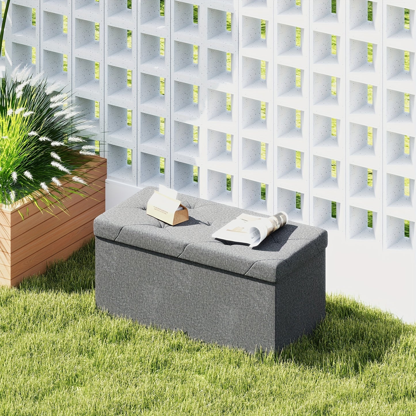 43-Inch Large Folding Storage Ottoman Bench with Padded Seat - Heavy-Duty Footrest & Hidden Compartment, Grey End of Bed Stool for Bedroom/Living Room, Entryway, Holds 660 Lb - Space-Saving Furniture Suitable for Bedroom, Living Room, Entryway