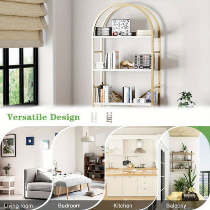 5-Tier Arched Bookshelf with Metal Frame – Tall Farmhouse Display Shelf for Bedroom, Living Room & Home Office, Grey Industrial Book Shelf Storage Rack
