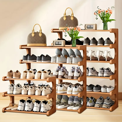 3/5/6 Layer Bamboo Shoe Rack, Wood Grain End, Suitable for Dormitory And Home Entrances, Easy to Assemble, Brown, Independent, Practical Multi-Layer Storage Rack, Home Storage, Multiple Scenarios