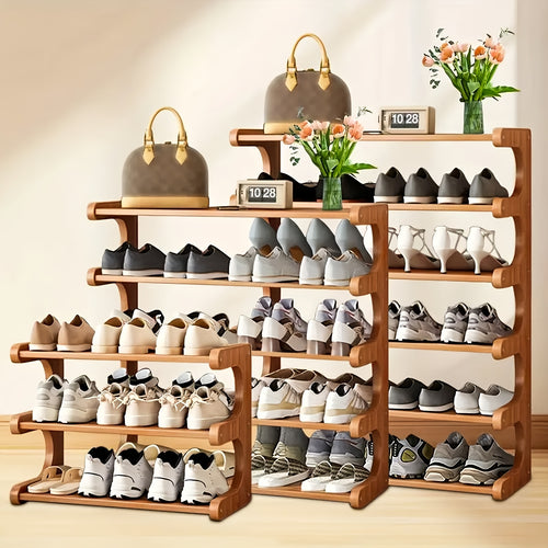 3/5/6 Layer Bamboo Shoe Rack, Wood Grain End, Suitable for Dormitory And Home Entrances, Easy to Assemble, Brown, Independent, Practical Multi-Layer Storage Rack, Home Storage, Multiple Scenarios