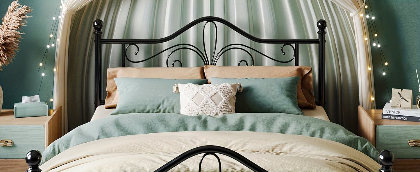 HOOMIC Platform Bed Frame, Metal Bed Frame Featuring a Butterfly Pattern on The Headboard And Footboard, No Box Spring Required, Easy to Assemble