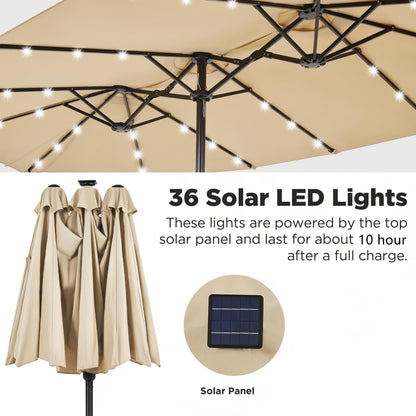 [Double Sided Umbrella] 13ft Double Sided Patio Umbrella with Solar Lights, Includes Stand Base, Outdoor Large Patio Umbrella with Crank Handle, Outdoor Extra Large Market Table Umbrella, 12 Heavy-duty Ribs, for Outside, Market, Patio, Deck, Swimming Pool