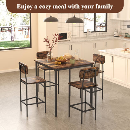 5-Piece Industrial Dining Table Set for 4, Rectangular Kitchen Table and Chairs for Small Space Dining Room Apartment, Modern Dining Room Set