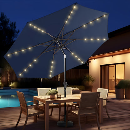 10ft Solar Patio Umbrella, With 32 LED Lights, Outdoor Market Table Umbrella, With Tiltable Buttons, UPF50 UV Protection, Heavy-Duty 8 Umbrella Bone Structure For Garden, Poolside, Decks, Backyards