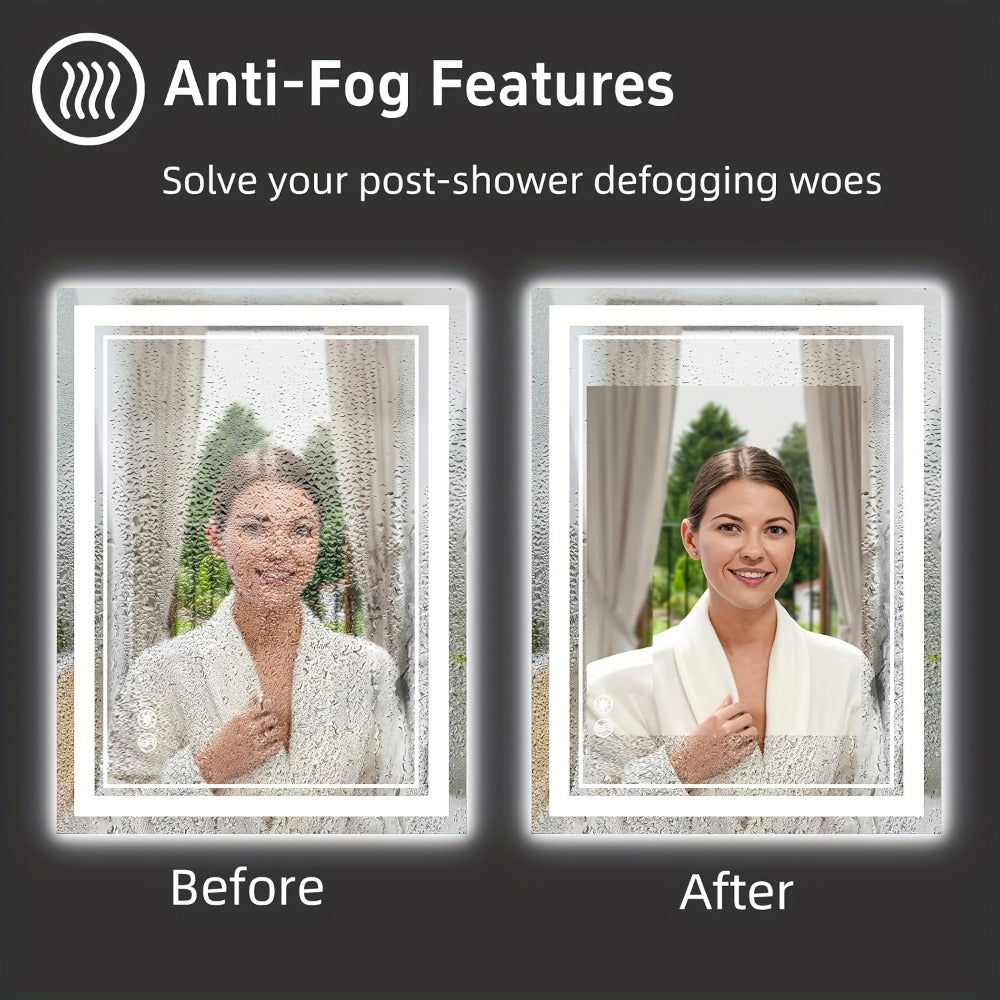 LED Bathroom Mirror with Anti-Fog Front & Backlit Dimmable 3 Color Lighting Wall Mounted Vanity Mirror Stepless Brightness Horizontal Vertical 24x36 32x40 36x28 40x28 Inch
