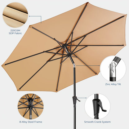 9Ft Outdoor Patio Umbrella, 8 Colors Patio Table Umbrella with Push Button Tilt Crank, 8 Steel Umbrella Ribs, for Garden, Deck, Backyard, Pool, Garden Houses