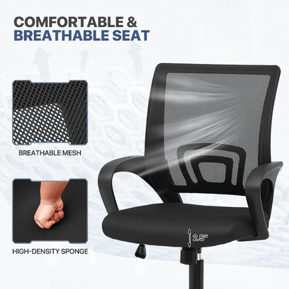 Ergonomic Office Chair | Mid-Back Swivel Desk Chair | Breathable Backrest And Lumbar Support | Adjustable Height | Sponge Seat | Rolling Wheels | Dark Blue | for Adults And Women 19.5"D X 22"W X 39"H