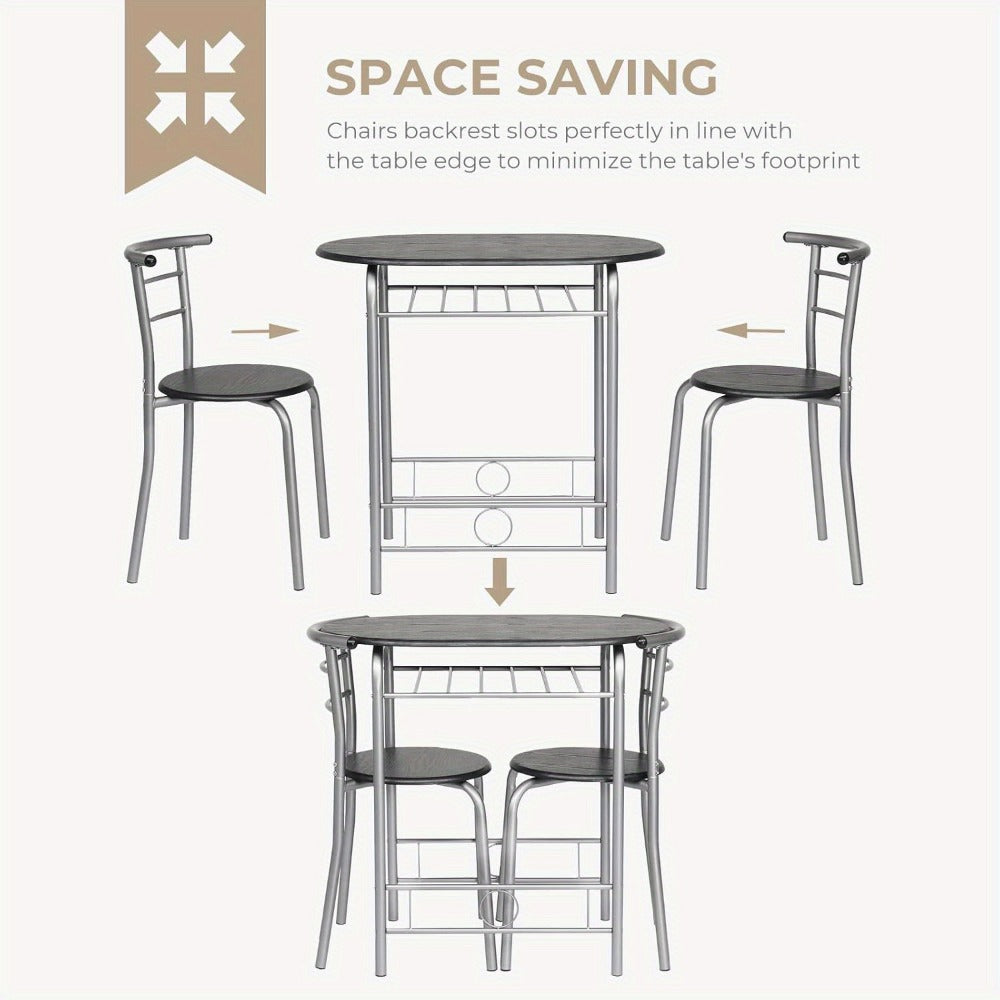 3 Piece Dining Table Set for 2 Small Kitchen Table and 2 Chairs with Wine Rack Metal Frame for Dining Room Apartment Living Room Small Space
