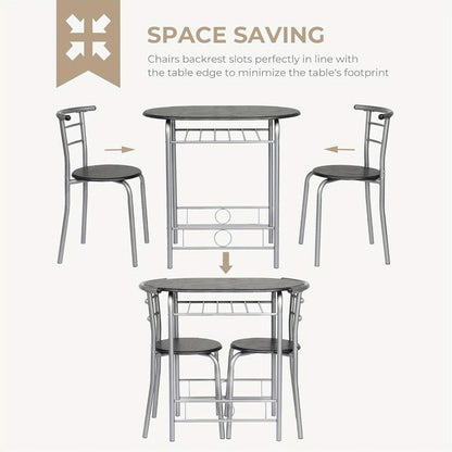 3 Piece Dining Table Set for 2 Small Kitchen Table and 2 Chairs with Wine Rack Metal Frame for Dining Room Apartment Living Room Small Space