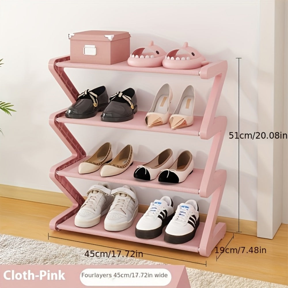 4-Tier Z-Shaped Shoe Rack Freestanding - Stackable Plastic Shoe Organizer with Golden Connectors Floor Standing Storage for Entryway Living Room Bedroom