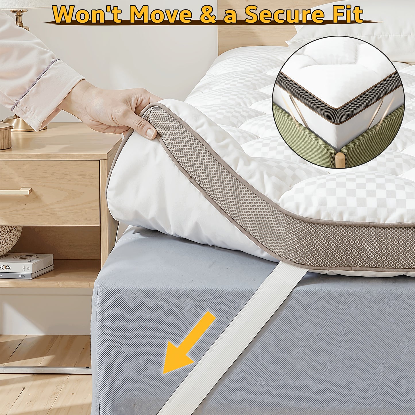 Upgraded Luxury Mattress Topper, Deep Pocket And Lace-Up Style Quilted Mattress Cover, Machine Washable Bed, Soft Cooling Mattress Protector, Pet Friendly Non-Slip Breathable Bedding, Fit Mattress Bedroom, Apartment, Guest Room, School Dormitory
