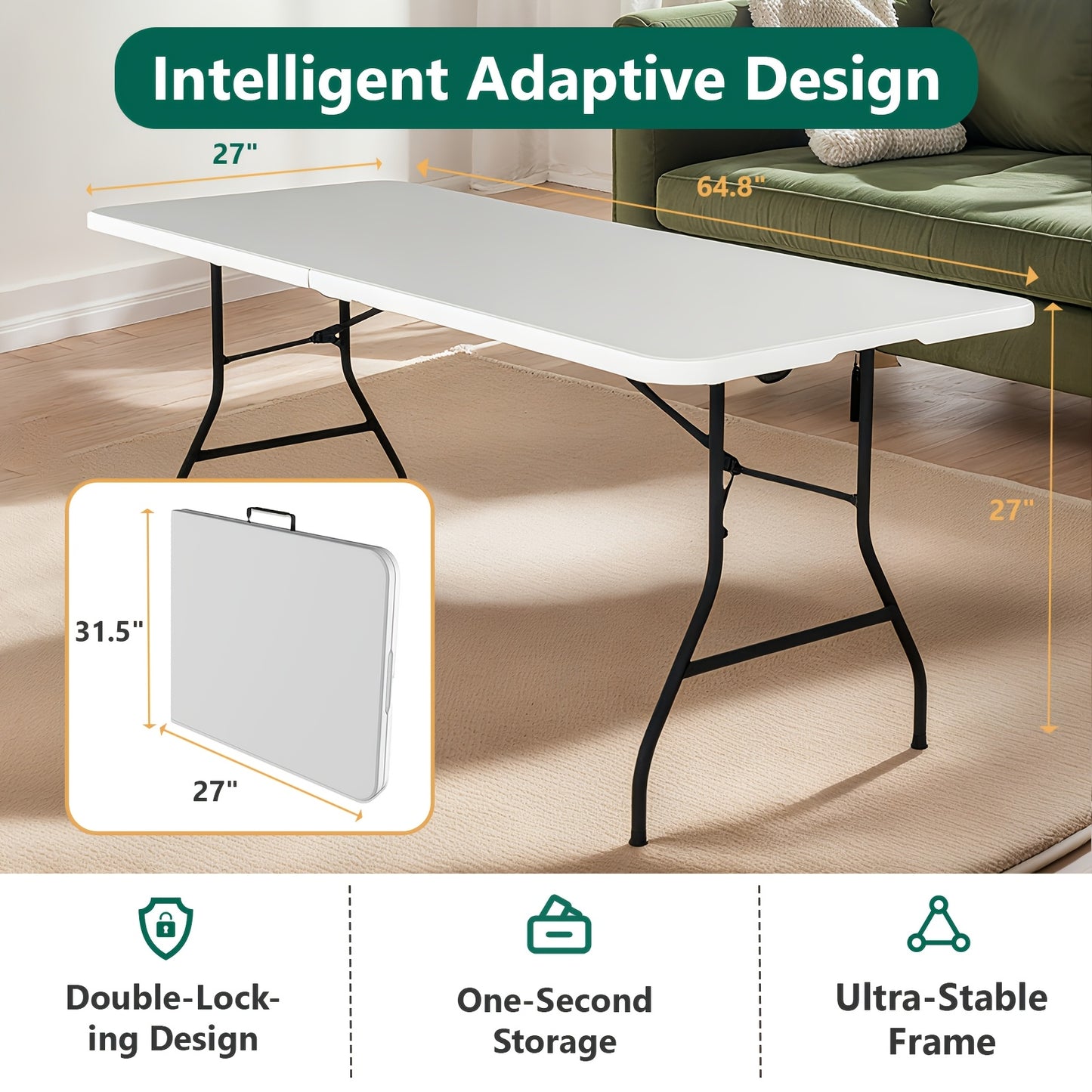 4/6ft Folding Table, Equipped With Metal Legs, Sturdy And Durable. The Plastic Tabletop Is Easy To Clean And Suitable For Camping, Outdoor Activities, Family Meals, And Team Events.